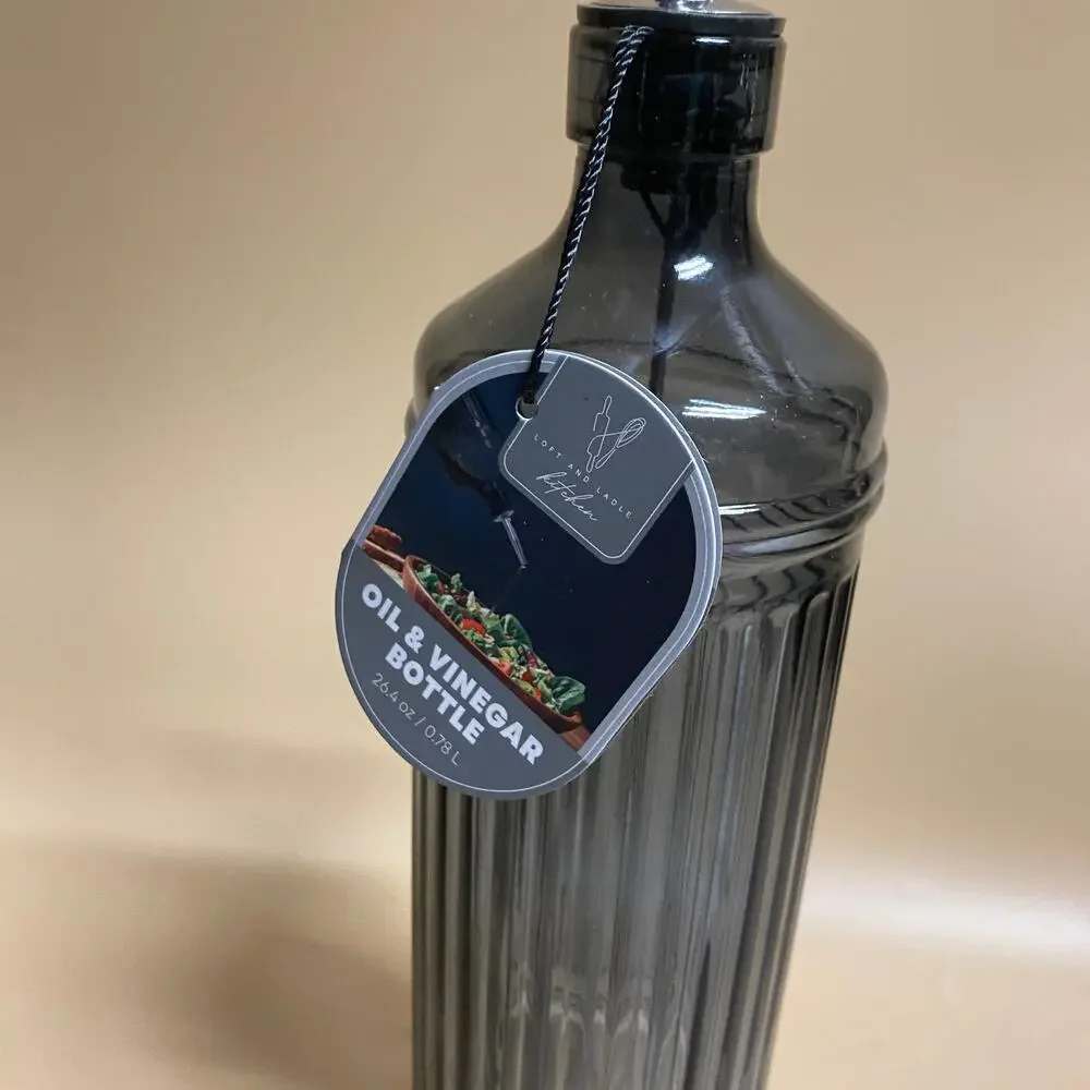 New Loft and Ladle Kitchen Gray Tinted Oil & Vinegar Bottle 26.4 oz 0.78 L NWT